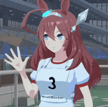 Mihono Bourbon waving hello with a blank expression